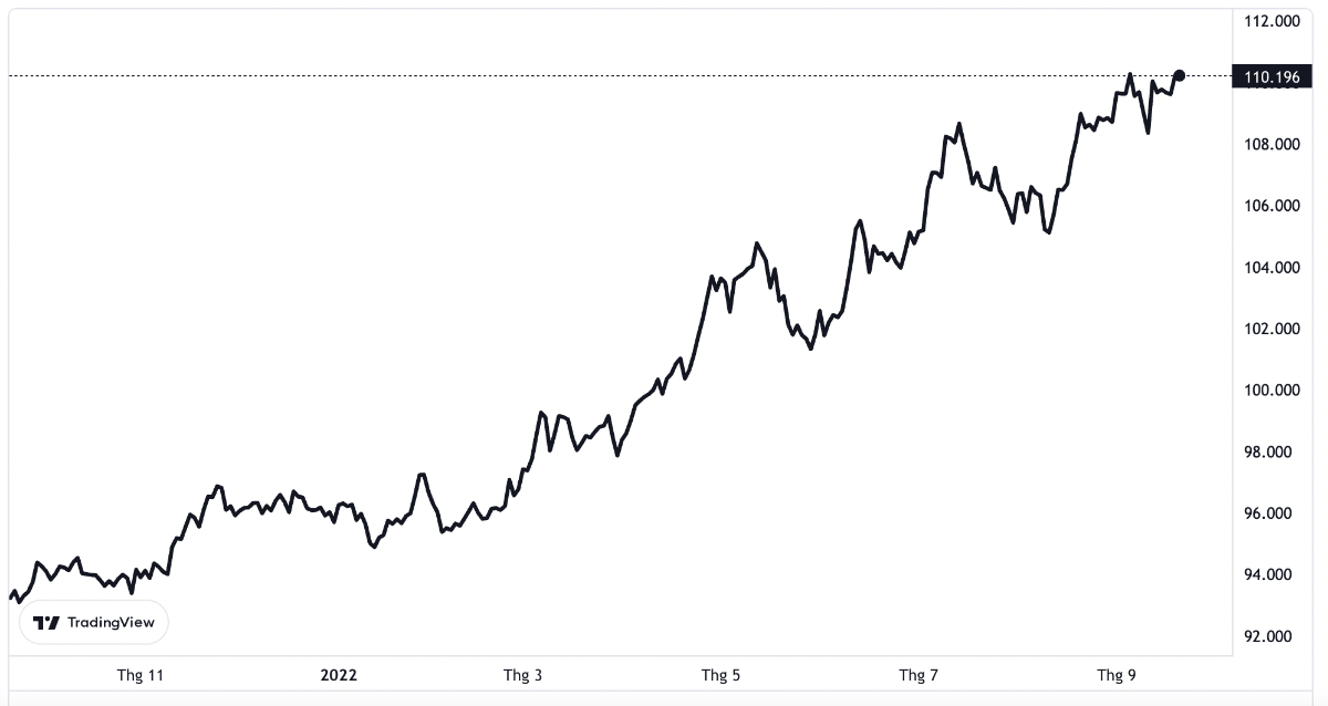 Diễn biến chỉ số Dollar Index trong 1 năm qua.