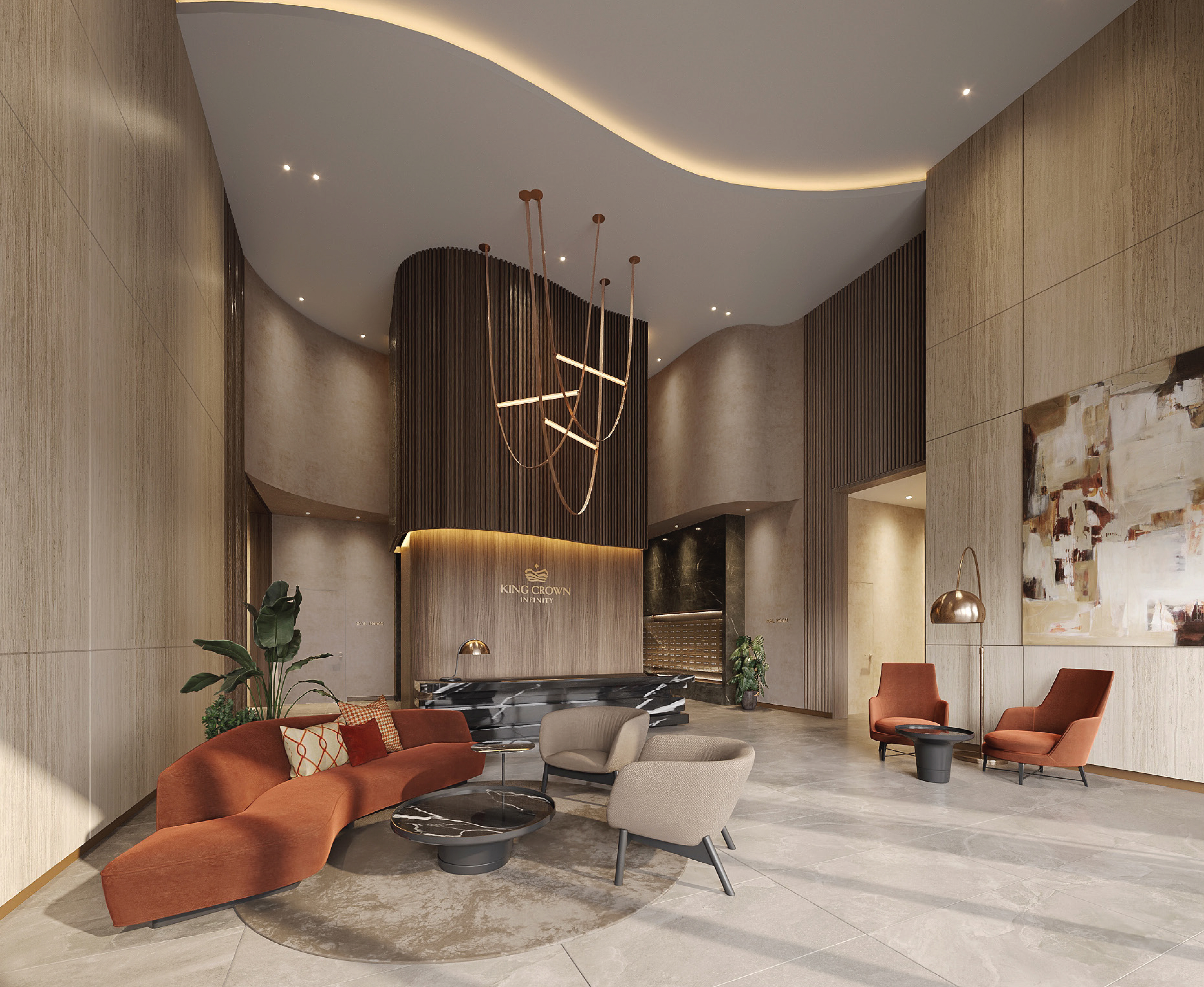 Không gian sảnh đón sang trọng được vận hành bởi thương hiệu The Ascott Limited.