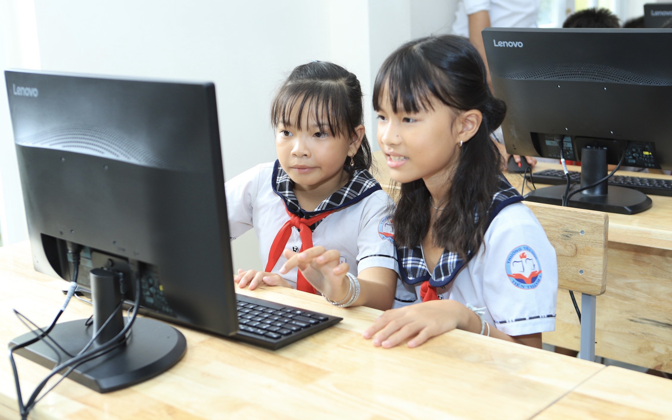 Students using new study equipment.