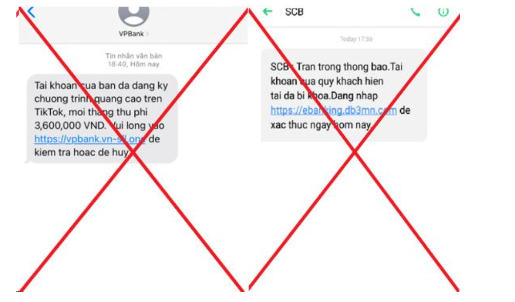 Tin nhắn mạo danh ng&acirc;n h&agrave;ng VPBANK v&agrave; SCB