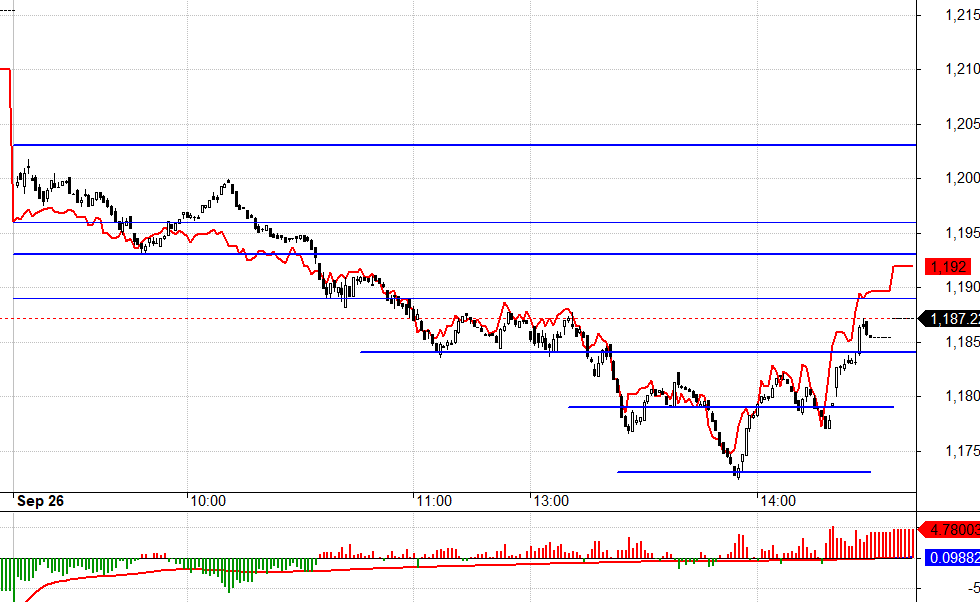 VN30 rơi xuống ngưỡng tối đa dự kiến h&ocirc;m qua trước khi c&oacute; cầu bắt đ&aacute;y n&acirc;ng l&ecirc;n.