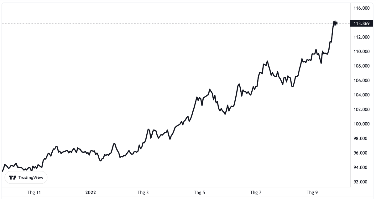 Diễn biến chỉ số Dollar Index trong 1 năm trở lại đ&acirc;y.
