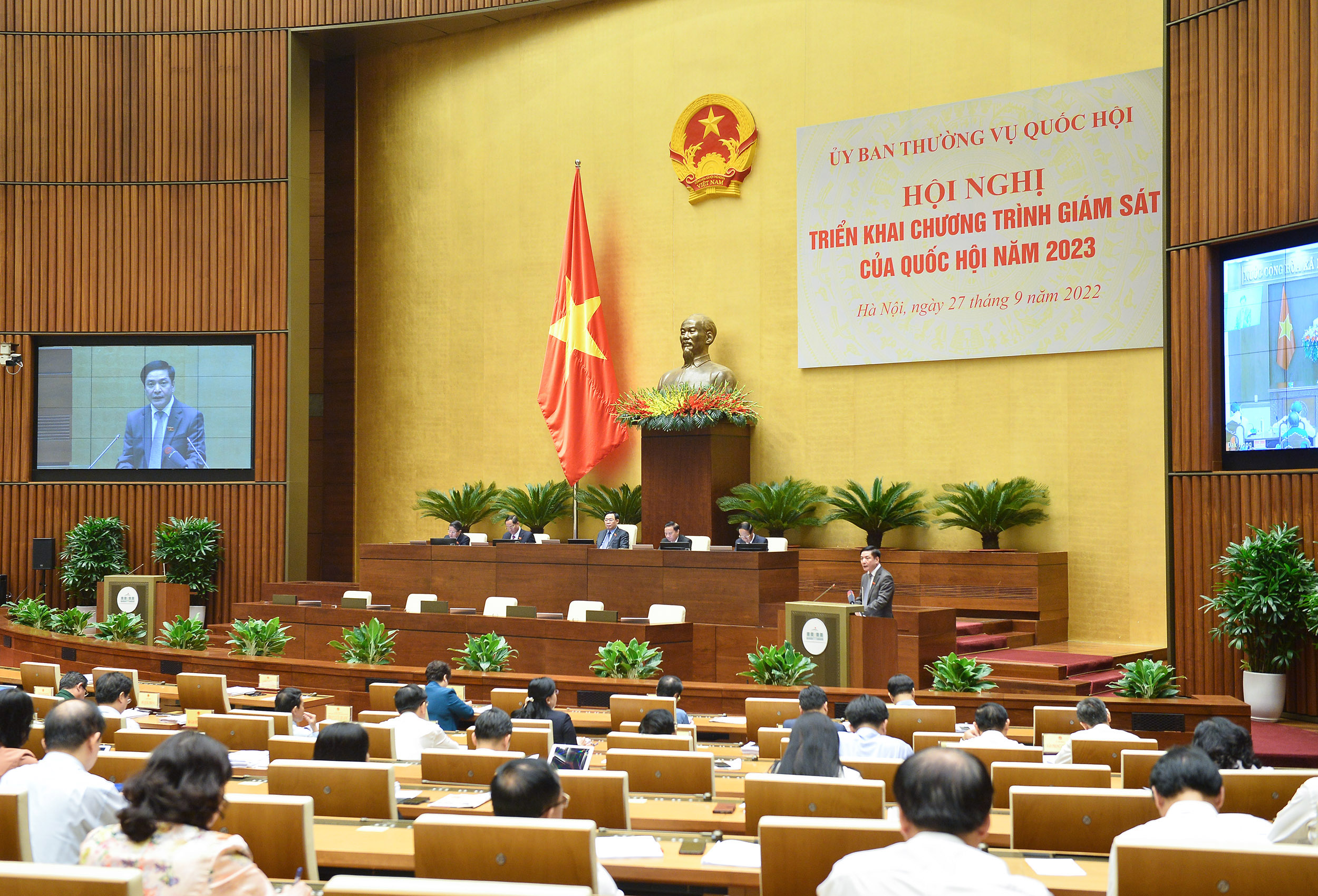 Hội nghị triển khai Chương trình giám sát năm 2023 sáng 27/9. Ảnh - Quochoi.vn. 