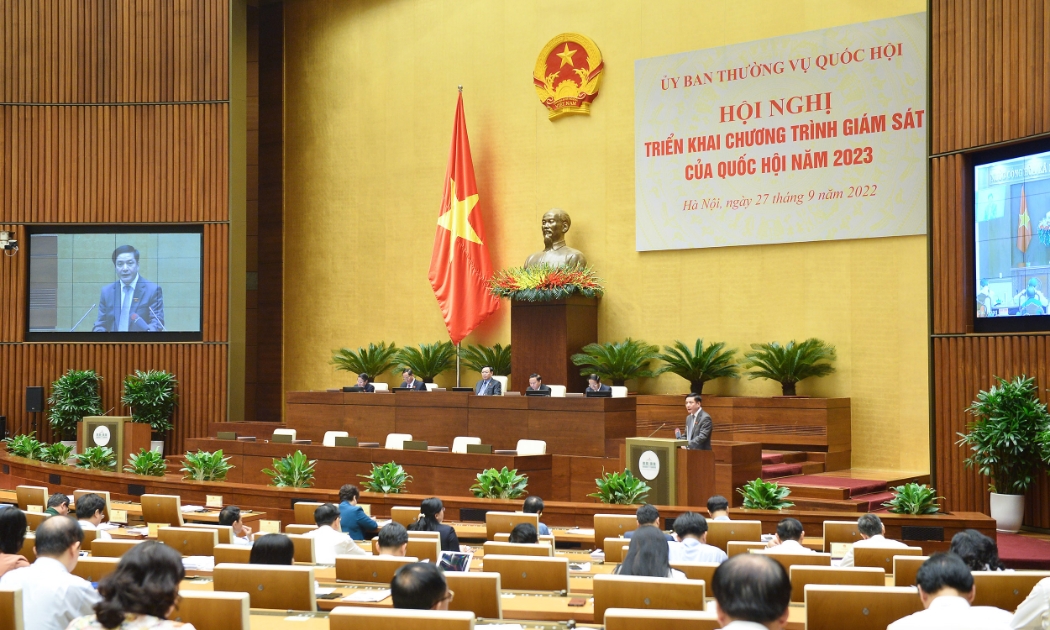 Hội nghị triển khai Chương trình giám sát năm 2023 sáng 27/9. Ảnh - Quochoi.vn.