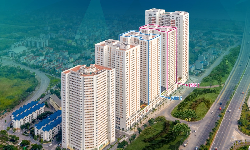 Các căn hộ tòa Park 1&2 được ôm trọn bởi nhiều tầng không gian xanh.