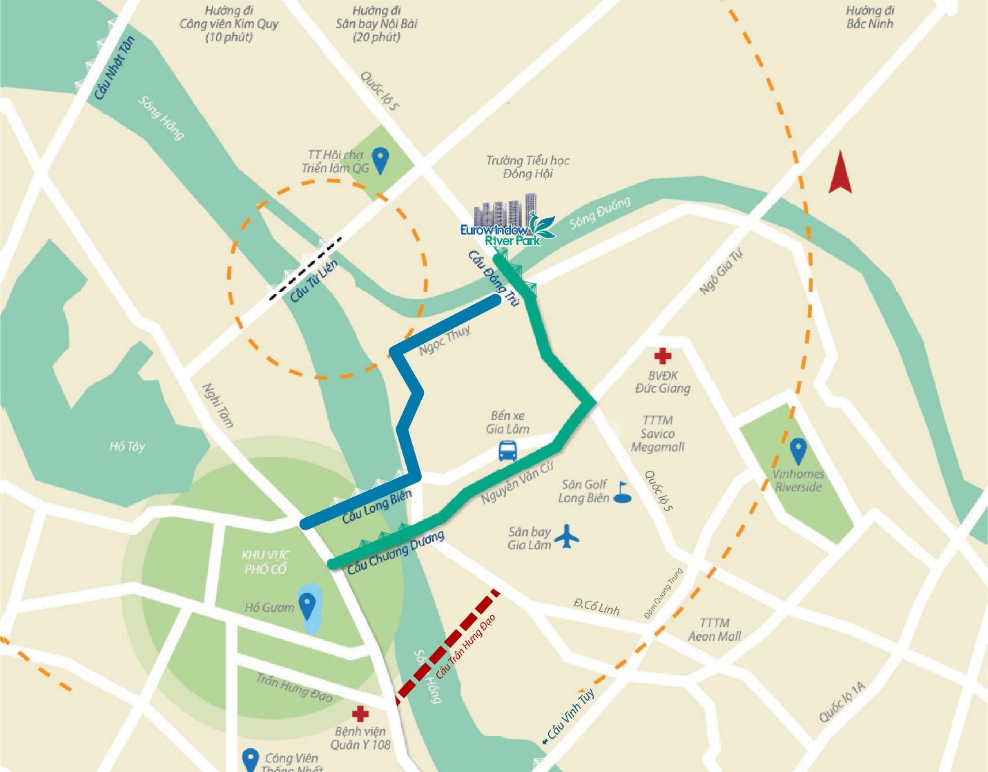 Eurowindow River Park sở hữu vị tr&iacute; đắc địa &ldquo;kề s&ocirc;ng, cận phố&rdquo;.