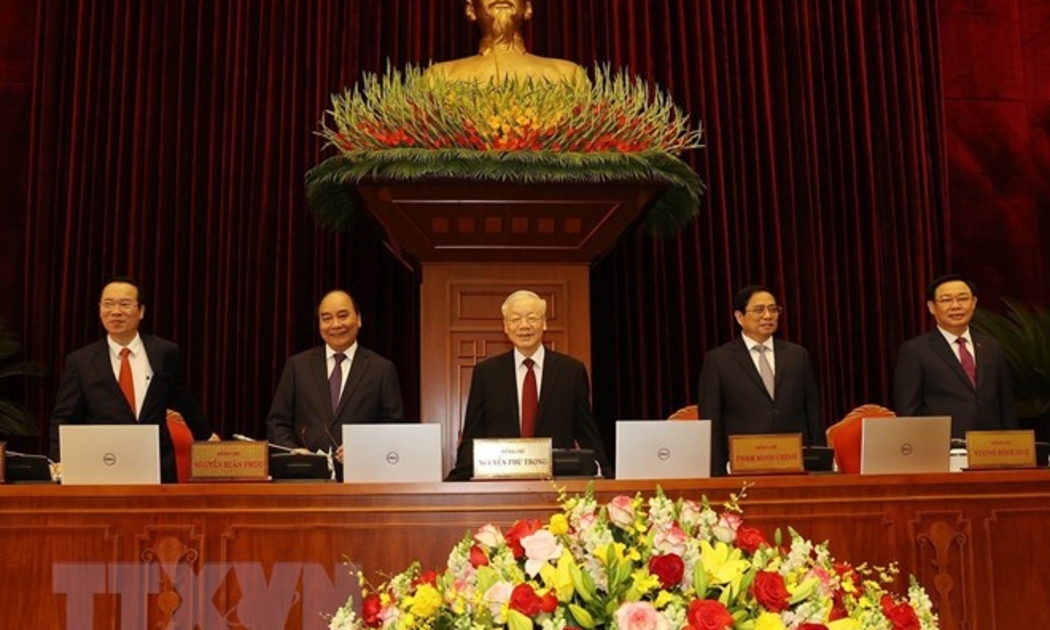 Tổng Bí thư Nguyễn Phú Trọng và các lãnh đạo Đảng, Nhà nước tham dự hội nghị Trung ương 6 - Ảnh: TTXVN