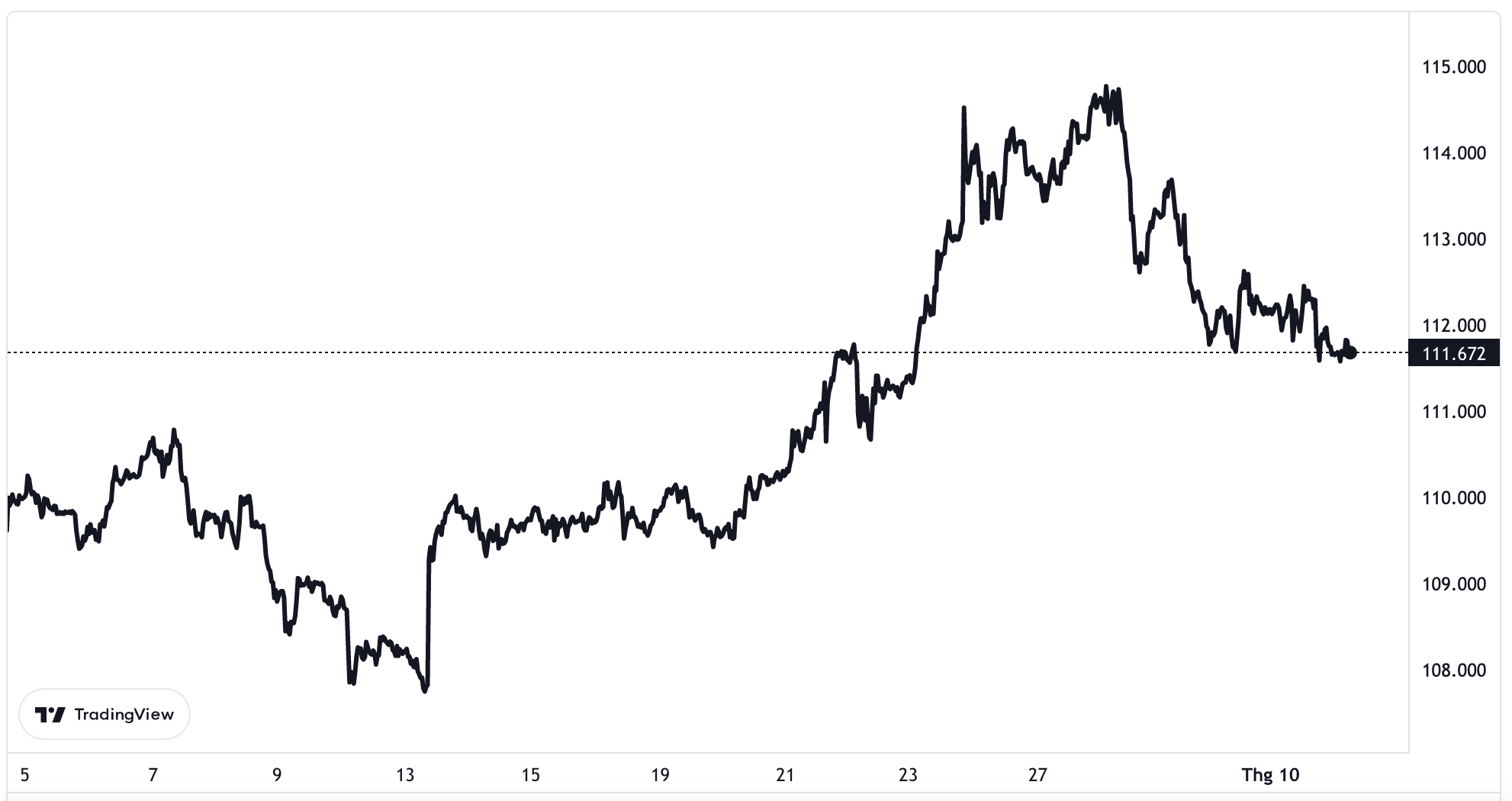 Diễn biến chỉ số Dollar Index 1 tháng qua.
