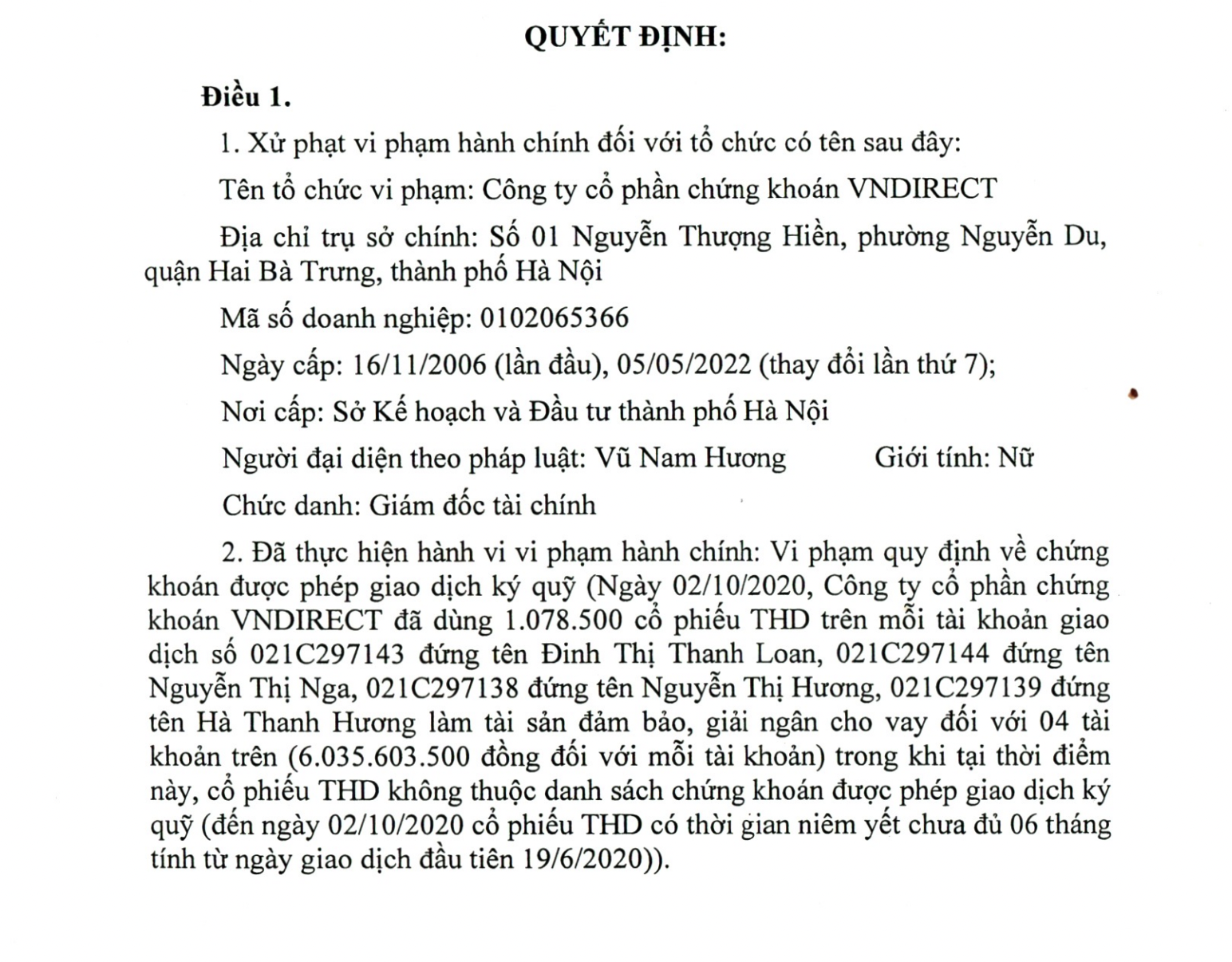 Quyết định xử phạt của Ủy ban Chứng kho&aacute;n Nh&agrave; nước.&nbsp;