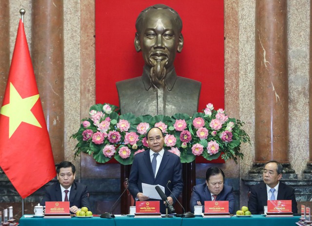 Chủ tịch nước Nguyễn Xuân Phúc phát biểu tại buổi gặp - Ảnh: Văn phòng Chủ tịch nước