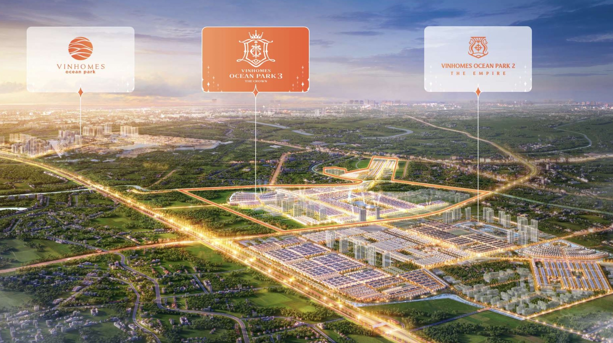 Vinhomes Ocean Park 3 - The Crown sở hữu vị trí siêu kết nối nằm giữa trái tim của siêu quần thể đô thị biển 1.200ha. 