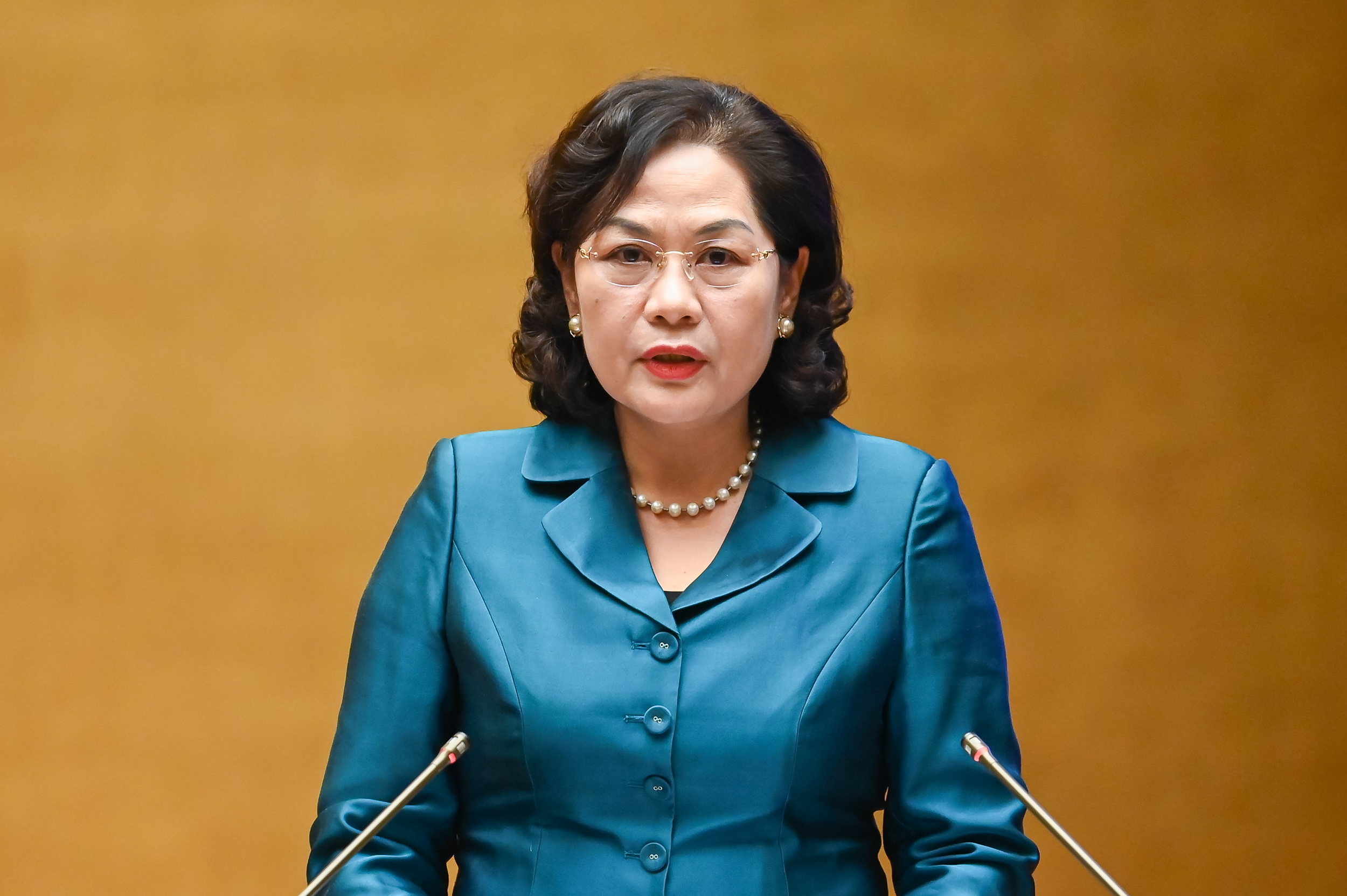 Thống đốc Nguyễn Thị Hồng trình bày Tờ trình dự án Luật Phòng, chống rửa tiền (sửa đổi)