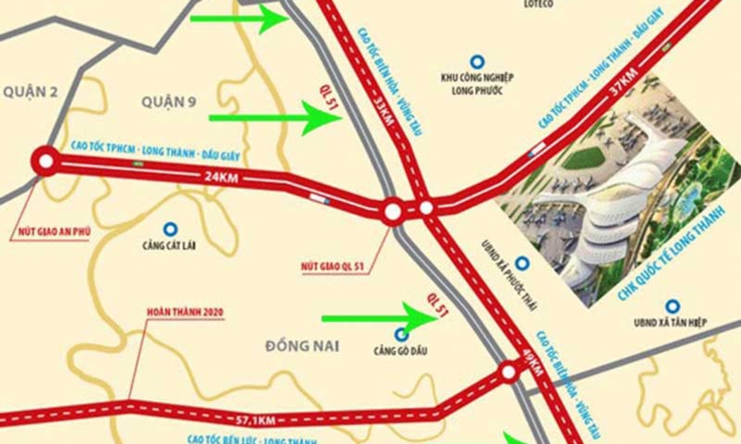 Dự án thành phần 2 dự án cao tốc Biên Hòa - Vũng Tàu giai đoạn 1 kết nối với các tuyến cao tốc Long Thành - Dầu Giây, cao tốc Bến Lức - Long Thành và tuyến kết nối sân bay Long Thành.