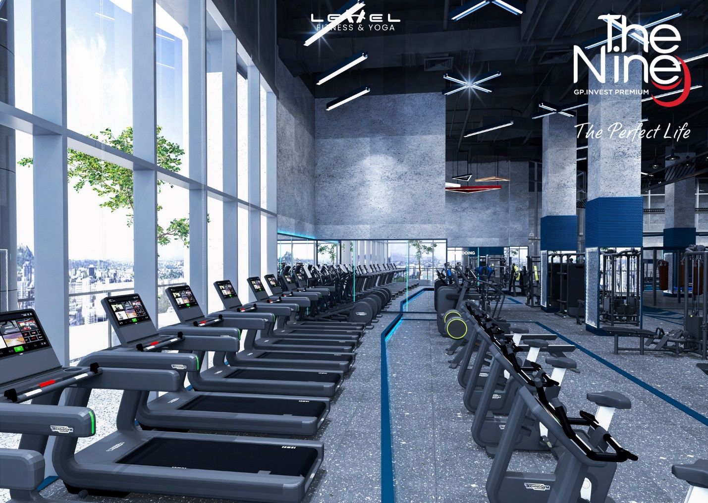 Câu lạc bộ Level Fitness rộng gần 2000m2, cao 10m (Dự án The Nine).