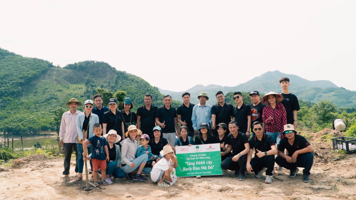 Gỗ Minh Long đồng h&agrave;nh c&ugrave;ng Treebank trong hoạt động trồng rừng.