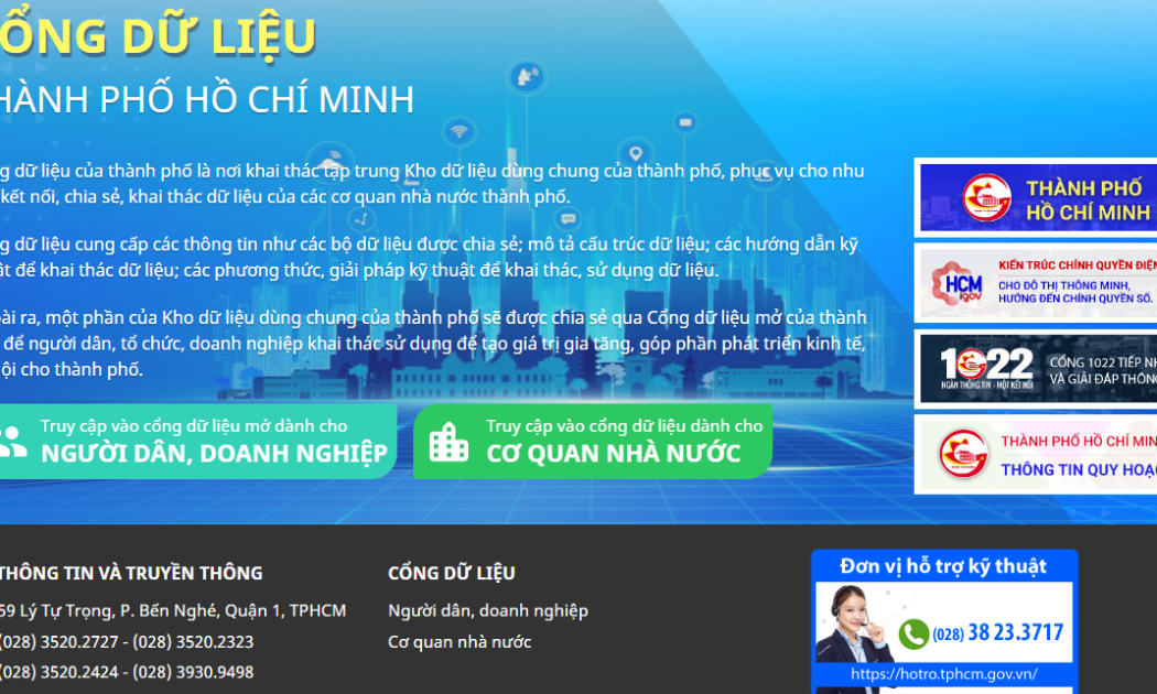 Giao diện Cổng dữ liệu TP.HCM tại data.hochiminhcity.gov.vn