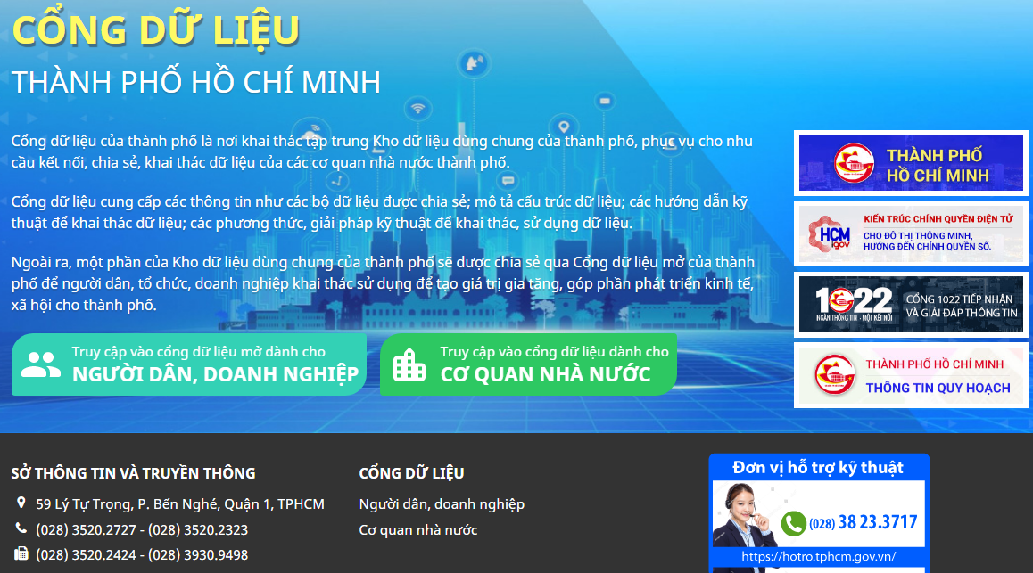 Giao diện Cổng dữ liệu TP.HCM tại data.hochiminhcity.gov.vn