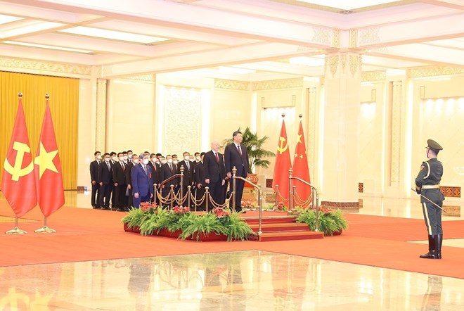 Lễ đón chính thức Tổng Bí thư Nguyễn Phú Trọng và đoàn đại biểu cấp cao Việt Nam - Ảnh: TTXVN