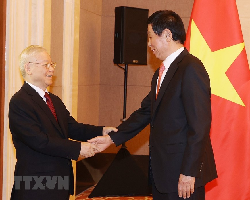 Tổng Bí thư Nguyễn Phú Trọng và Chủ tịch Quốc hội Trung Quốc Lật Chiến Thư - Ảnh: TTXVN