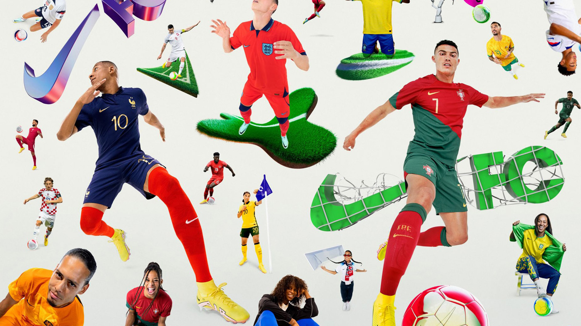 Một số áo đấu của các đội tuyển được Nike tài trợ tại World Cup 2022.