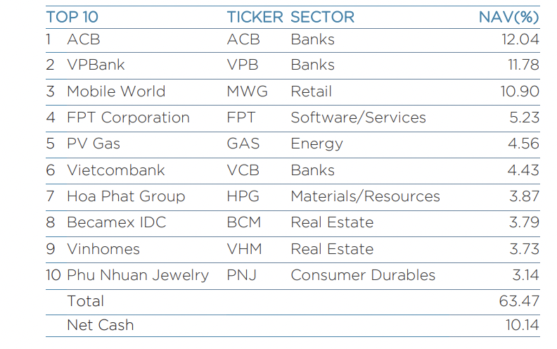 Top 10 danh mục đầu tư của VEIL.