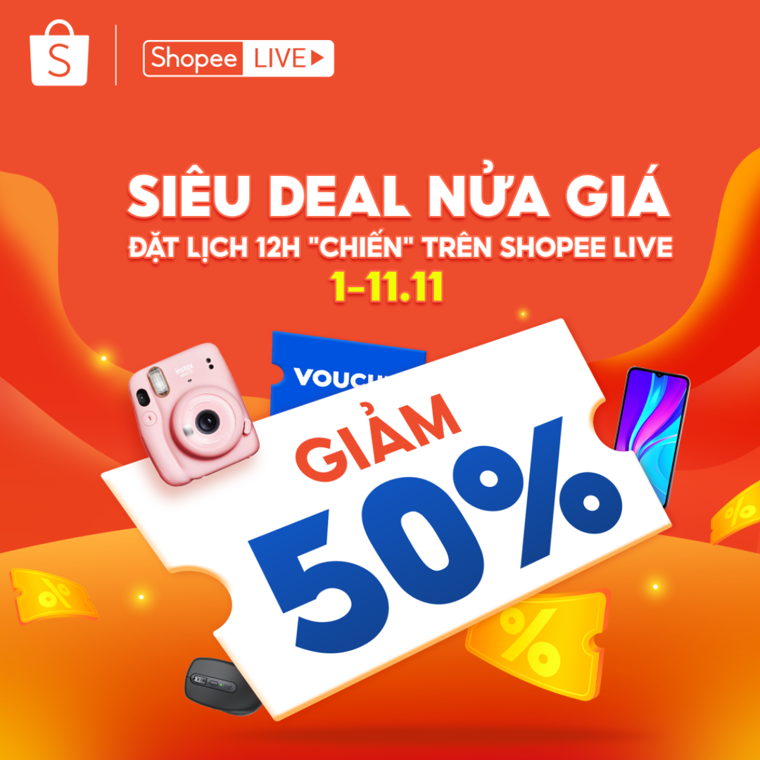 Mua sản phẩm với giá giảm thêm 50% khi theo dõi chương trình “Siêu Deal nửa giá” trên Shopee Live từ nay đến hết 11/11.