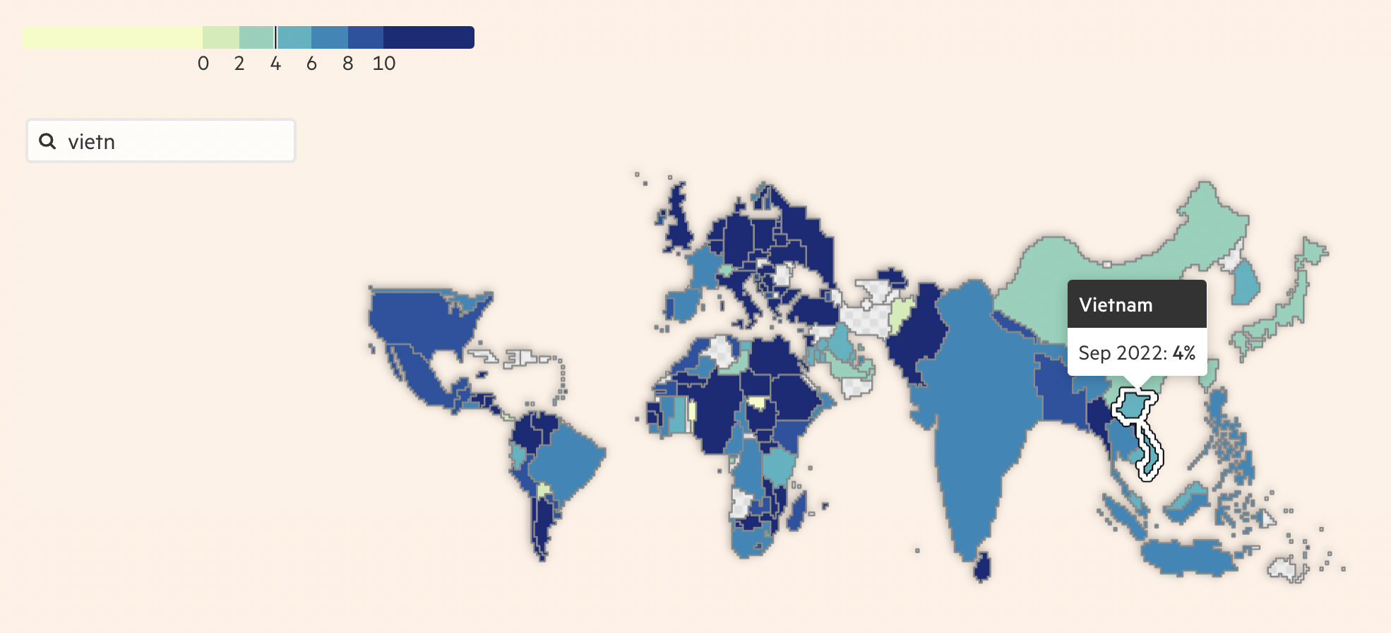 Biểu đồ lạm ph&aacute;t to&agrave;n cầu t&iacute;nh đến th&aacute;ng 9/2022 - Nguồn: Financial Times.