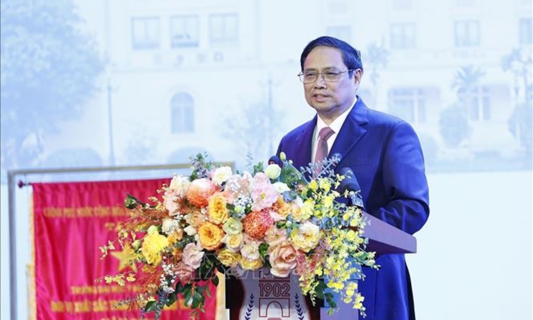 Thủ tướng Phạm Minh Chính phát biểu chúc mừng Trường Đại học Y Hà Nội. Ảnh: TTXVN