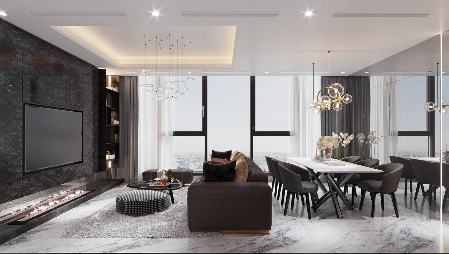 Thiết kế kính tràn viền tại căn hộ Sunshine Sky City tối ưu tầm nhìn tuyệt đẹp về Phú Mỹ Hưng và Sông Sài Gòn.