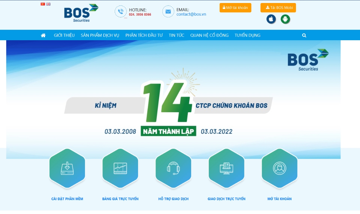 Trang web của CTCP Chứng khoán BOS.