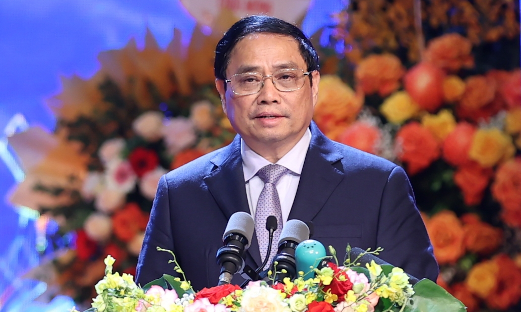 Thủ tướng Phạm Minh Chính phát biểu tại lễ kỷ niệm. Ảnh VGP/Nhật Bắc.