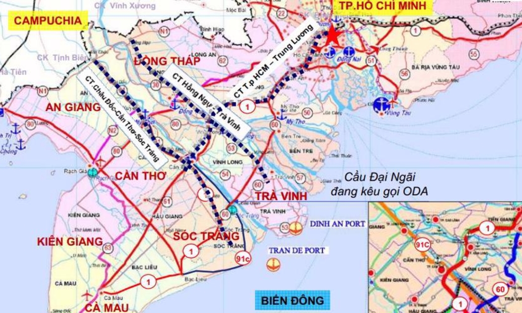 Vị trí dự án cảng biển Trần Đề trên bản đồ.