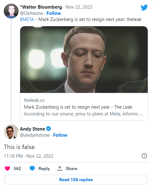 Tin đồn về việc Mark Zuckerberg từ chức Meta trên Twitter