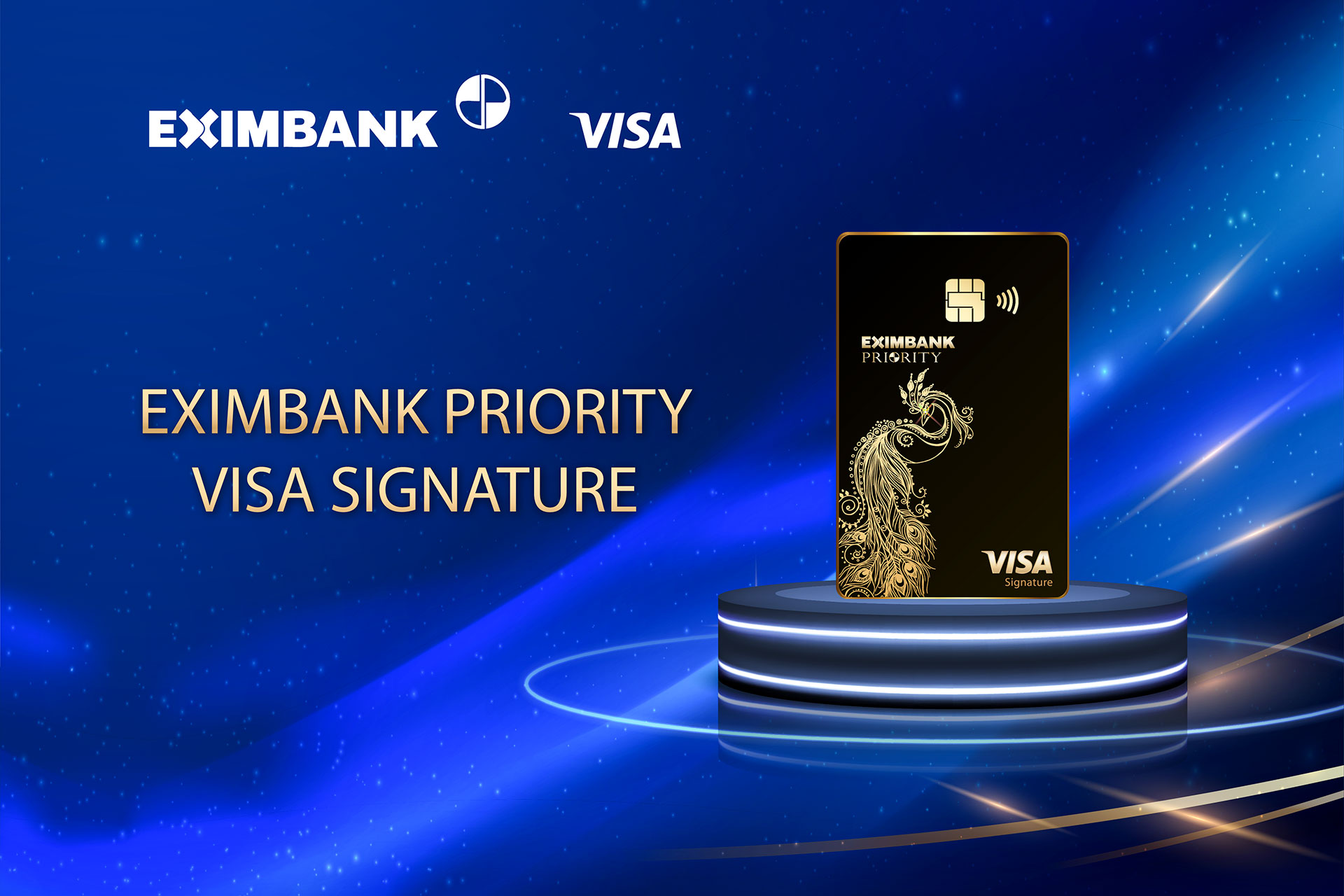 Thẻ Eximbank Priority Visa Signature - dòng thẻ “Siêu tiện ích” vì có rất nhiều chính sách ưu đãi từ các khách sạn 5 sao, xe đưa đón sân bay cùng gói bảo hiểm du lịch với quyền lợi hơn 10 tỷ đồng.