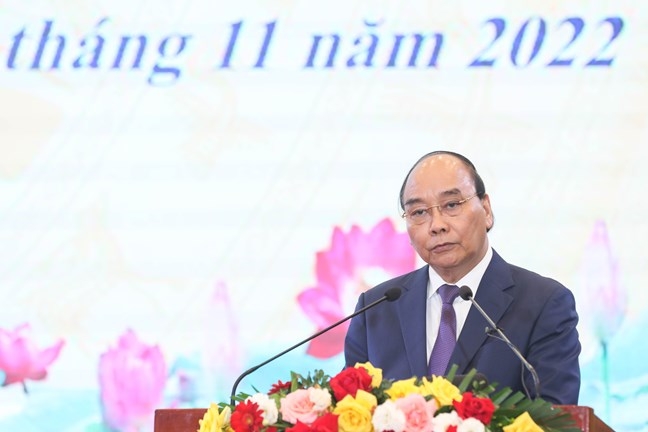 Chủ tịch nước Nguyễn Xuân Phúc phát biểu tại hội nghị. Ảnh - Quang Vinh.