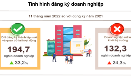 Gần 195 nghìn doanh nghiệp quay trở lại thị trường trong 11 tháng
