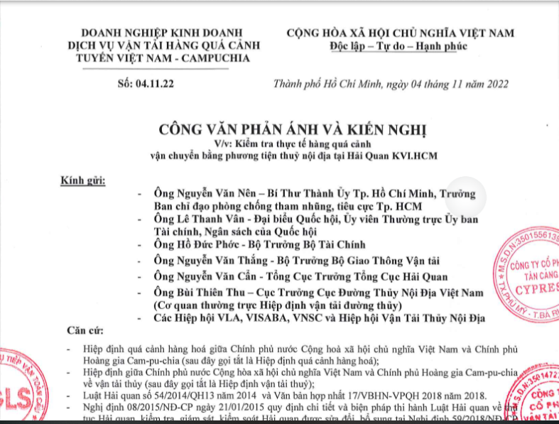 Các doanh nghiệp vận tải gửi công văn phản ánh bất cập về thủ tục quá cảnh tuyến hàng hóa đi Cambodia.