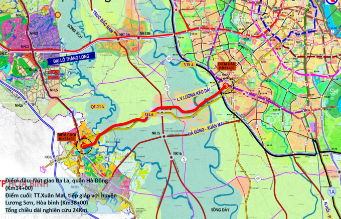 Hướng tuyến đoạn Quốc lộ 6 được cải tạo, n&acirc;ng cấp.