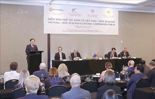 Chủ tịch Quốc hội Vương Đình Huệ phát biểu tại Diễn đàn Hợp tác kinh tế Việt Nam – New Zealand - Ảnh: TTXVN.