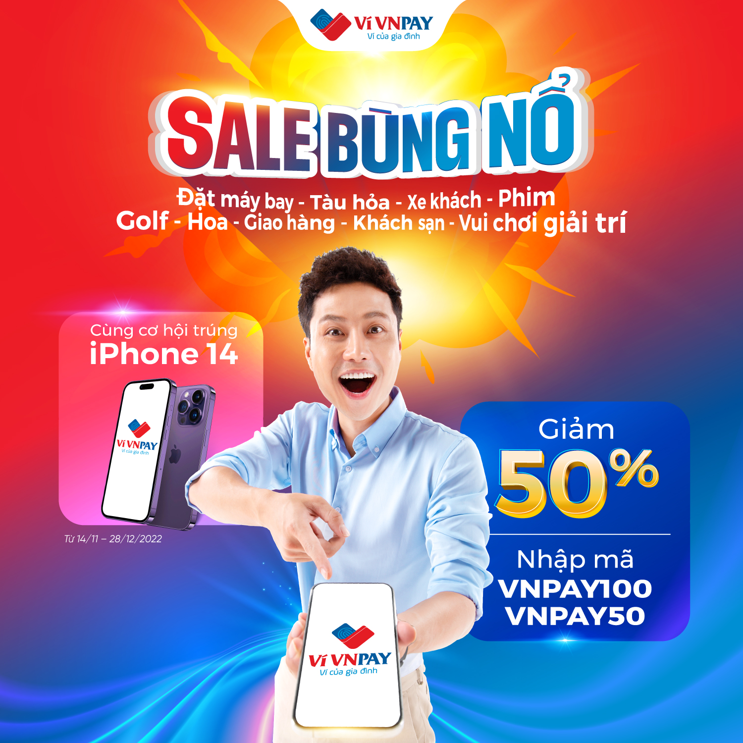 Ví VNPAY tung chương trình khuyến mại “Sale bùng nổ” với rất nhiều mã giảm giá hấp dẫn.
