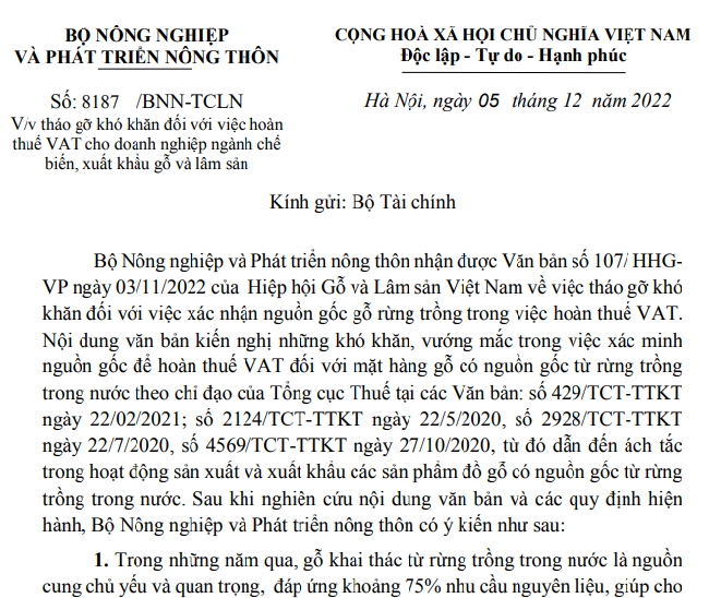 Công văn của Bộ Nông nghiệp và Phát triển nông thôn.