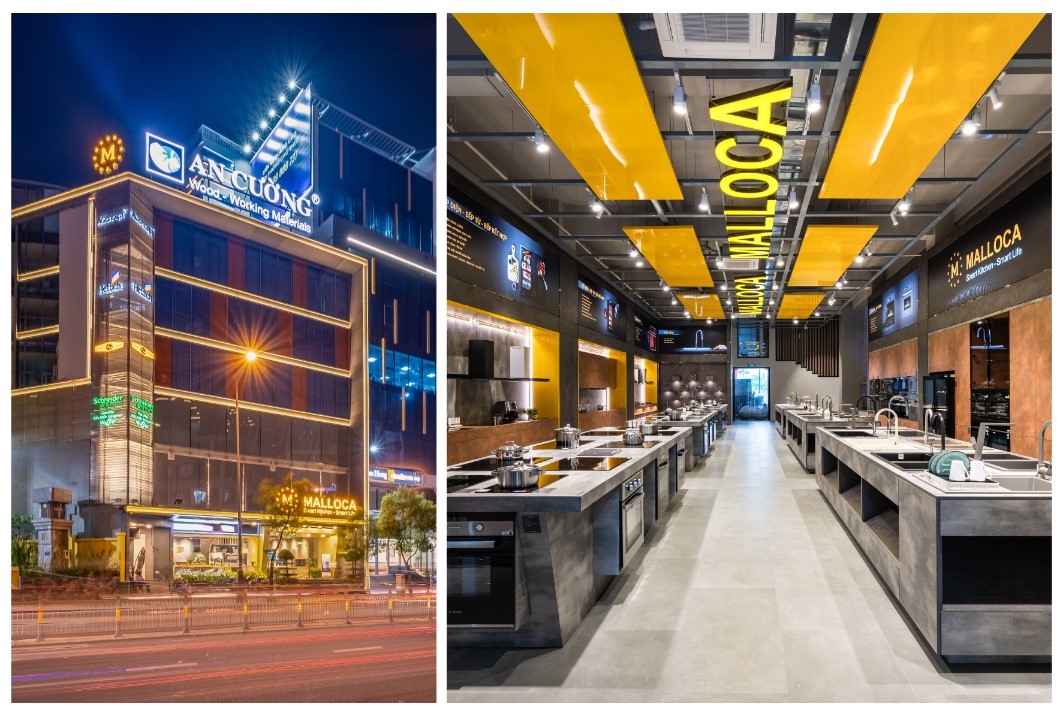 Malloca sở hữu hệ thống showroom c&oacute; diện t&iacute;ch lớn, c&ugrave;ng khu vực trưng b&agrave;y thiết kế ấn tượng, khoa học.
