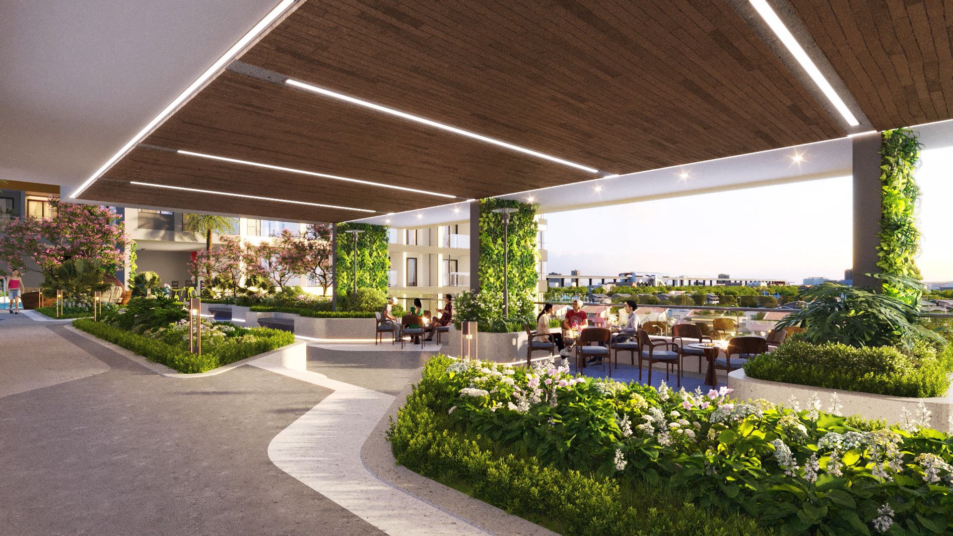 Đơn vị phát triển dự án chú trọng tối ưu diện tích mảng xanh thiên nhiên tại các không gian sinh hoạt chung.