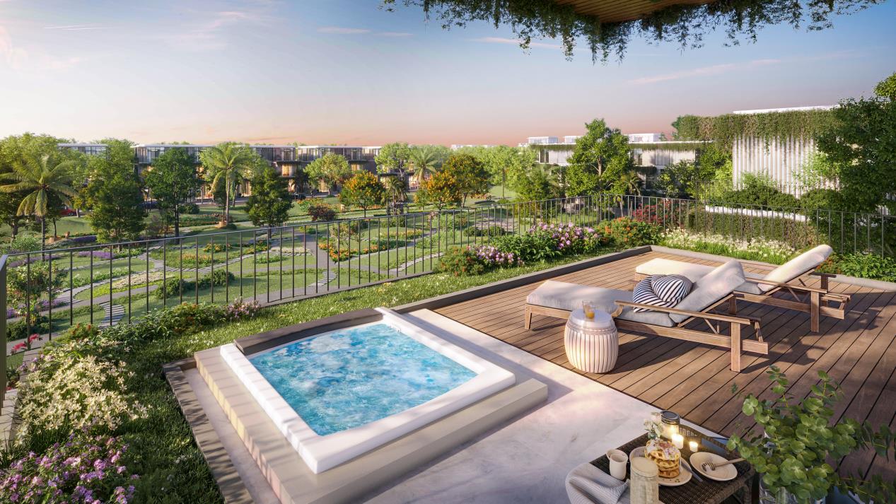 100% căn biệt thự đơn lập được thiết kế có bồn sục Jacuzzi trên tầng cao và tầm nhìn quảng trường cực đắt giá.