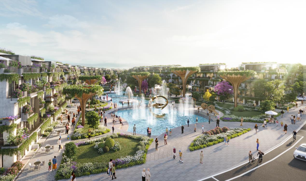 Phố đi bộ, mua sắm, giải tr&iacute; trong ph&acirc;n khu The Plaza.