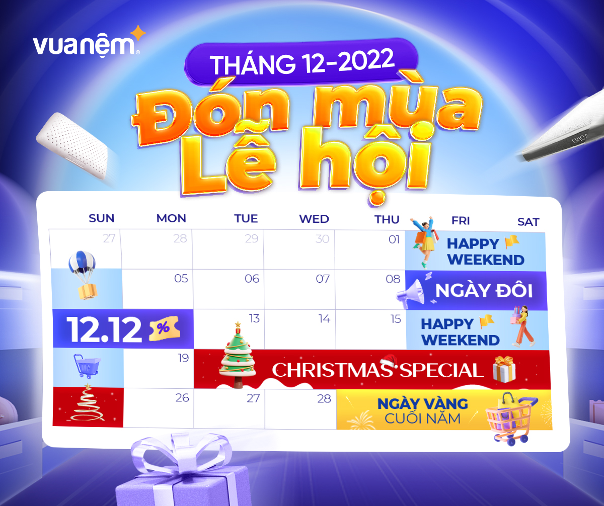 C&aacute;c chương tr&igrave;nh khuyến mại được Vua Nệm triển khai d&agrave;y đặc trong th&aacute;ng 12.