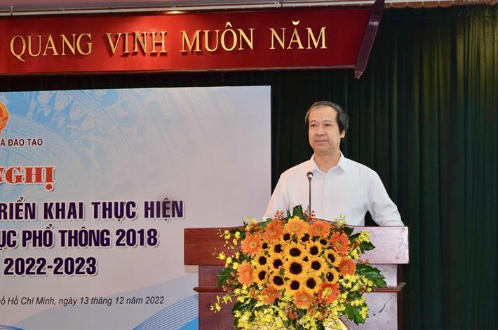 Bộ trưởng Nguyễn Kim Sơn phát biểu kết luận Hội nghị. Ảnh: Bộ Giáo dục Đào tạo.