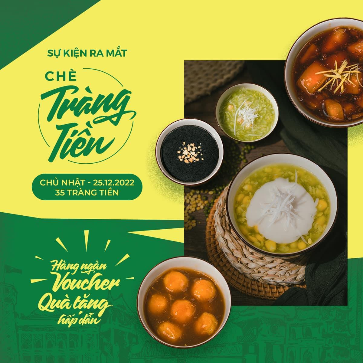 Chè Tràng Tiền chính thức ra mắt tại 35 Tràng Tiền vào ngày 25/12/2022 với những phần quà và các voucher ưu đãi hấp dẫn (Ảnh: Tràng Tiền).