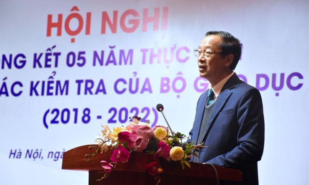 Thứ trưởng Phạm Ngọc Thưởng phát biểu tại hội nghị. Ảnh: Bộ Giáo dục và Đào tạo.