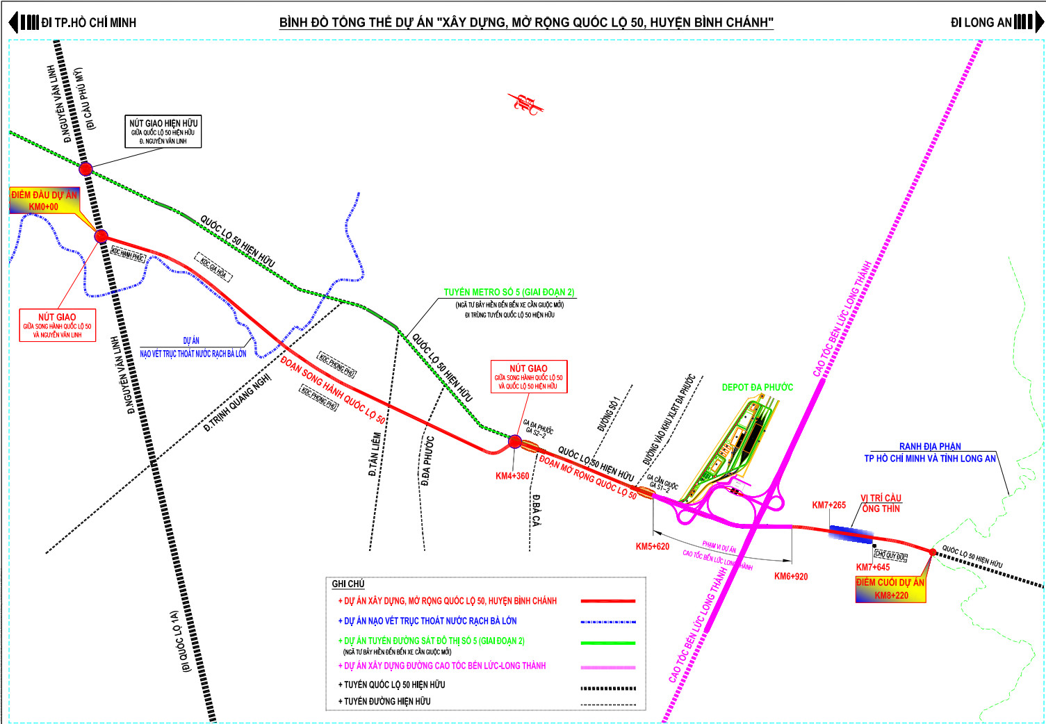 Dự &aacute;n x&acirc;y dựng, mở rộng quốc lộ 50 v&agrave; đường song h&agrave;nh. Ảnh: TCIP.